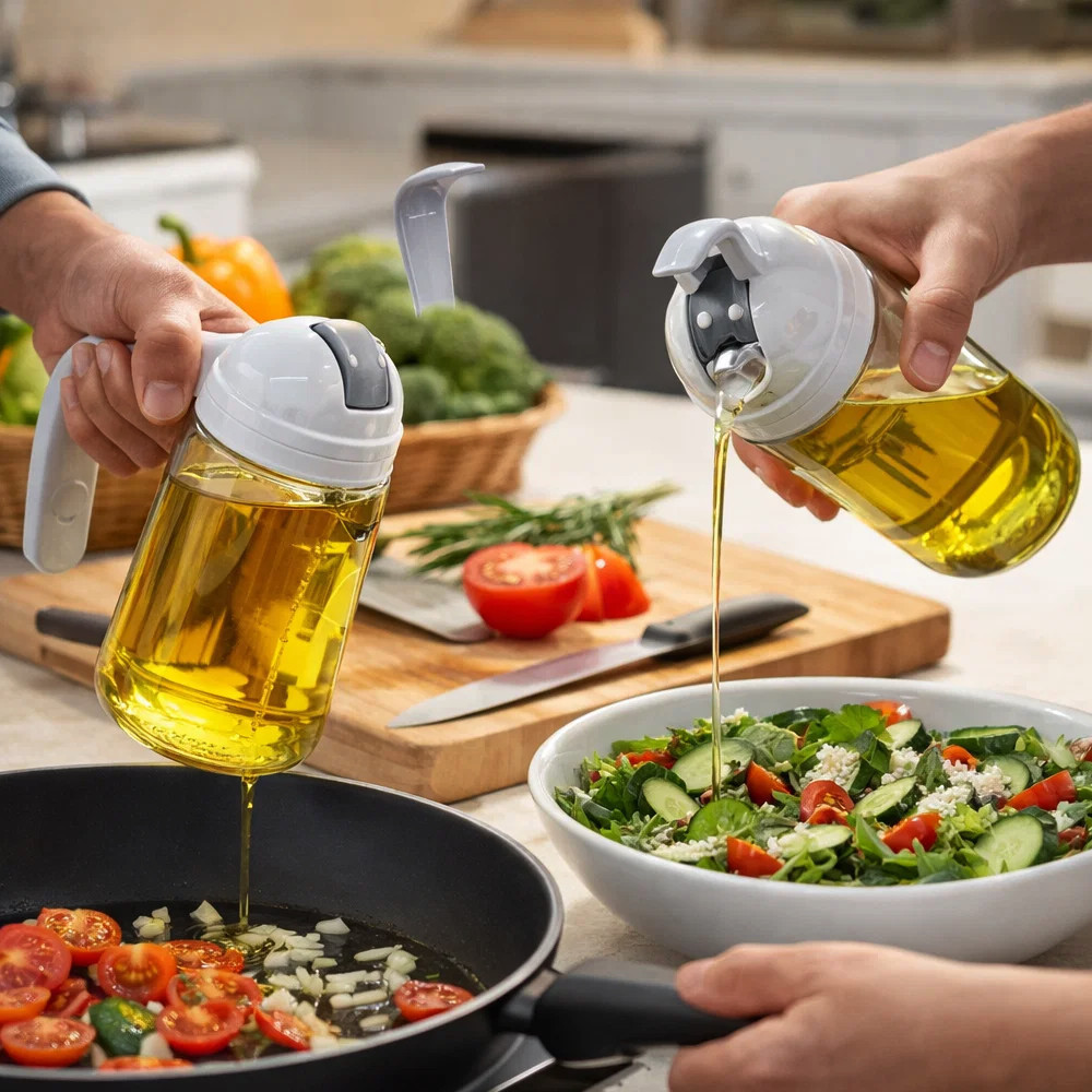 Dispenser azeite óleo 630ml vidro bico dosador tampa cozinha prático De Achadinho