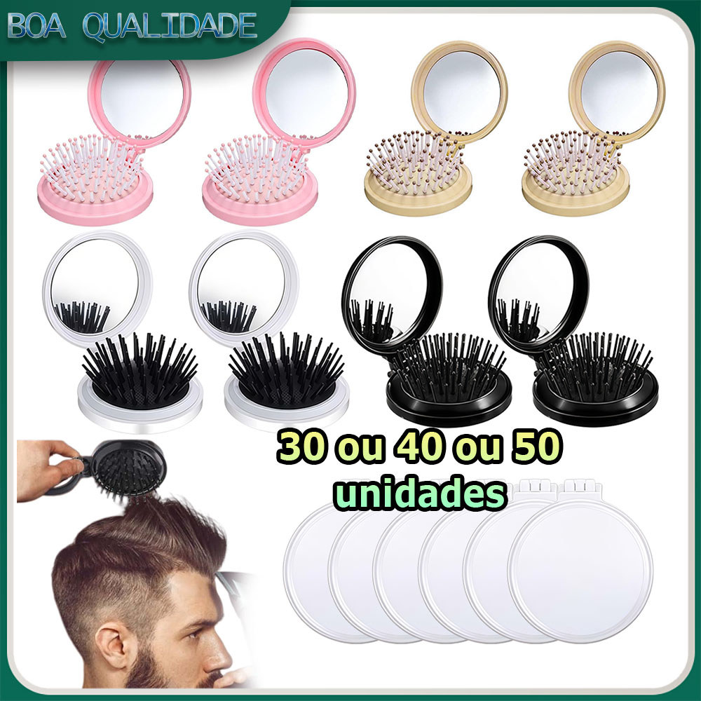 Kit 30/40/50 Pente de viagem com espelho pente portátil redondo mini dobrável pente de viagem compacto