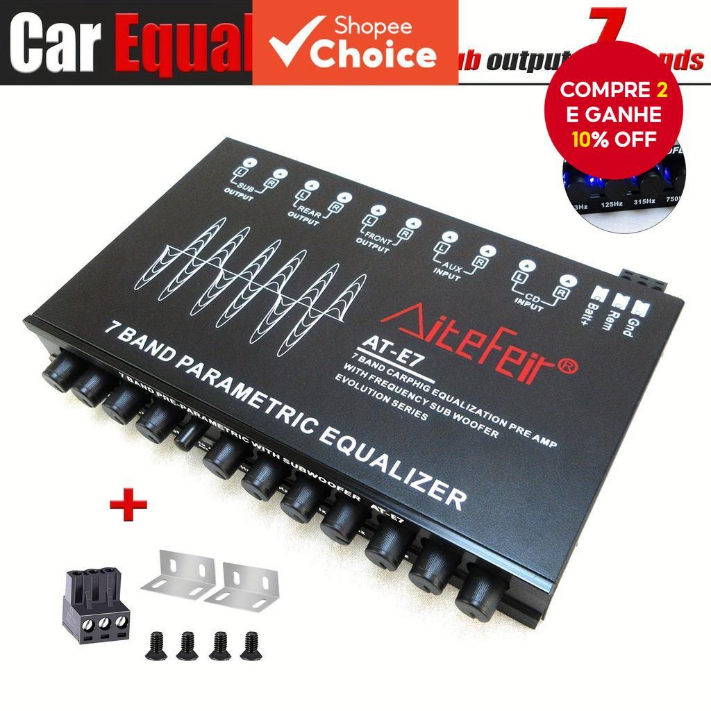 Equalizador Gráfico de 7 Bandas LED para Som Automotivo, Ajustável 7 Bandas EQ Amplificador de Carro com Entrada