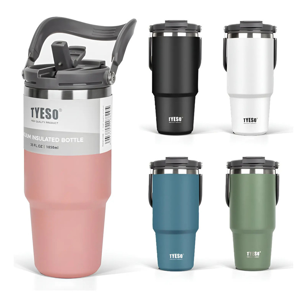 Copo Térmico Tyeso 600ml com Alça Tampa Dupla Entrada Antivazamento Cabe no Sup