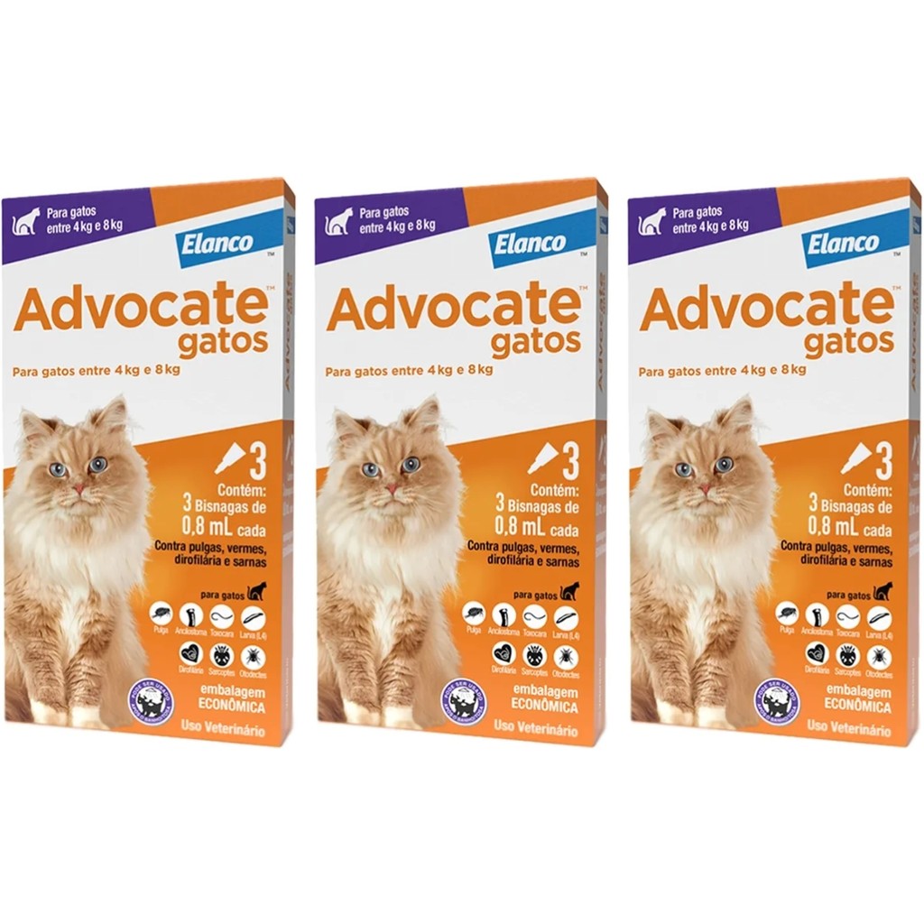 Combo Advocate Gatos 0,8ml 4 À 8kg - 3 Pipetas - 3 Unidades