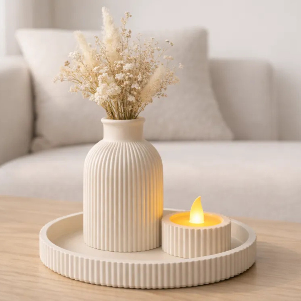 Kit Decorativo Serenity Vaso Porta Vela LED Base Oval Redonda em Oferta na Shopee