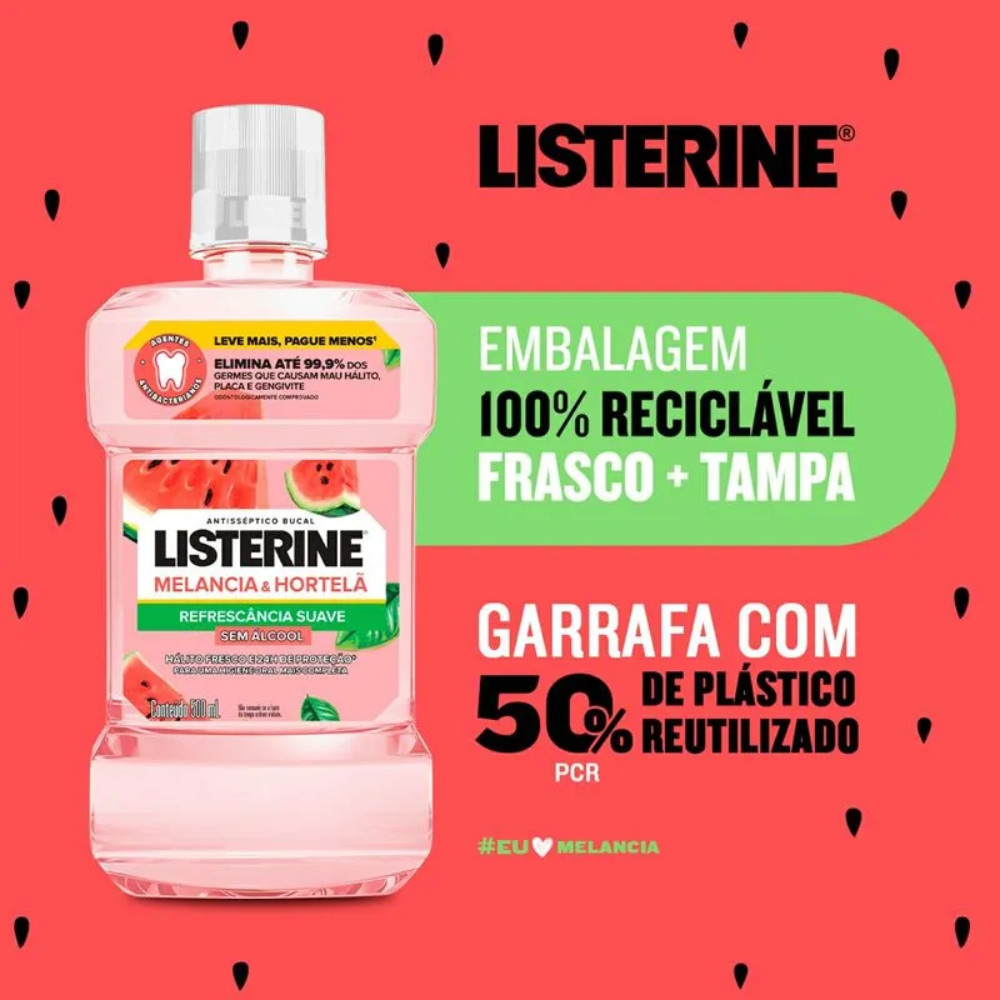 Enxaguante Bucal Listerine Melancia e Hortelã Refrescância Suave Sem Álcool 500ml — imagem 2 de 2
