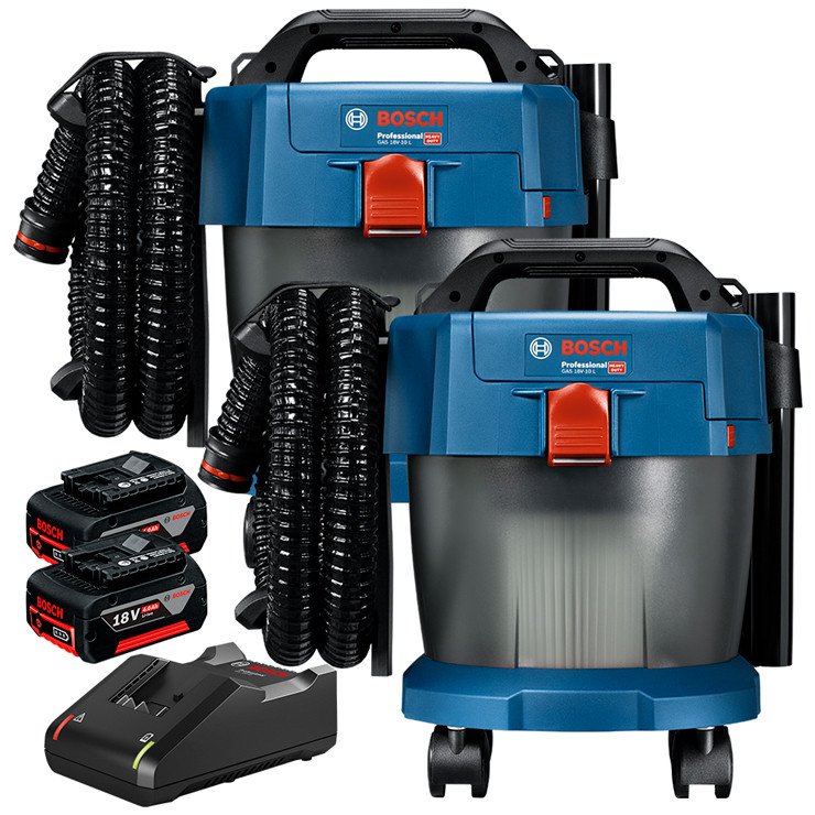 Kit com 2 Aspirador de Pó GAS 18V-10L Premium + 2 Baterias GBA 18V 4Ah e Carregador Bivolt GAL 18V-40