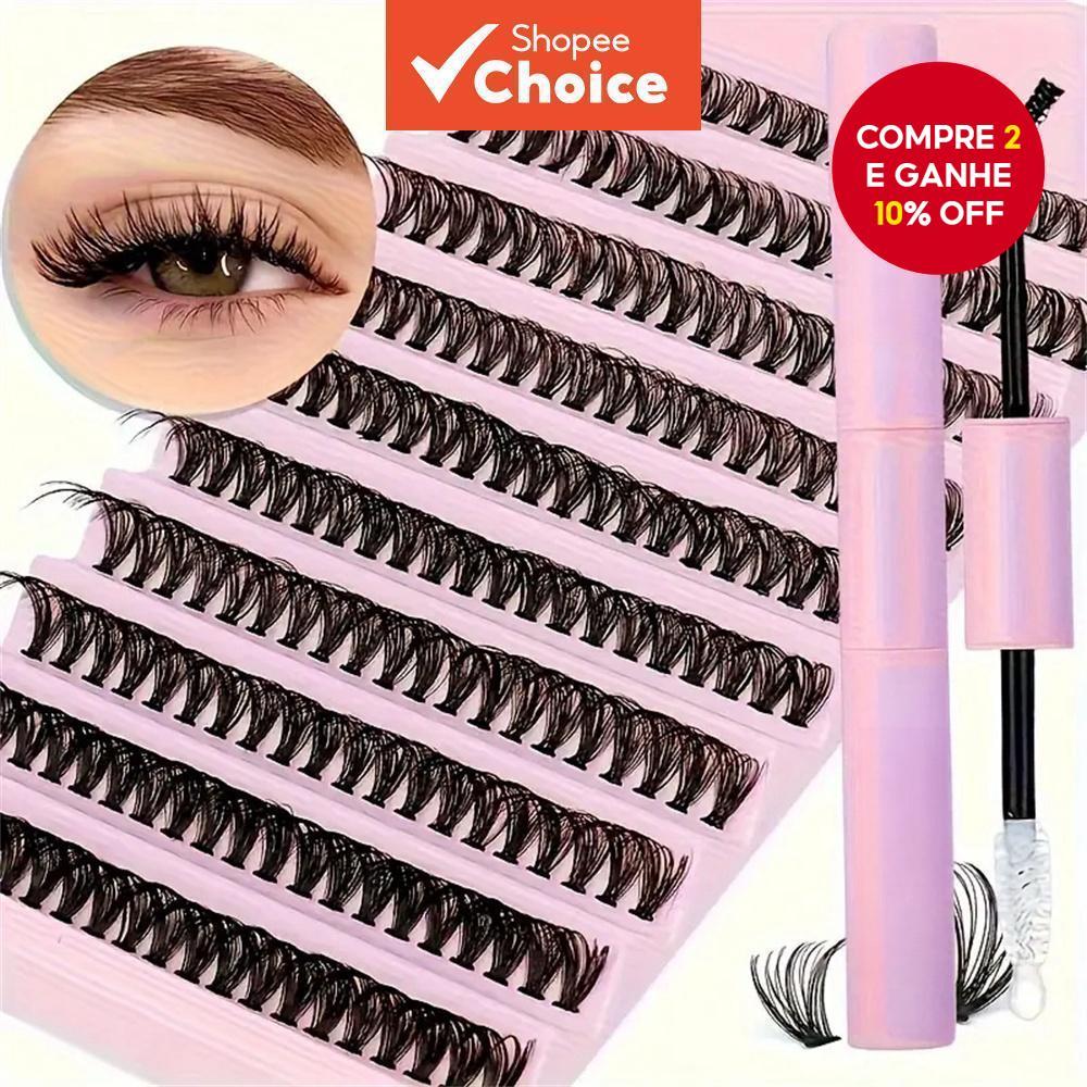 200 Peças Kit De Extensão De Cílios Diy 40D 8-18Mm Com Vedação Adesiva Para Uso Automático Em Casa