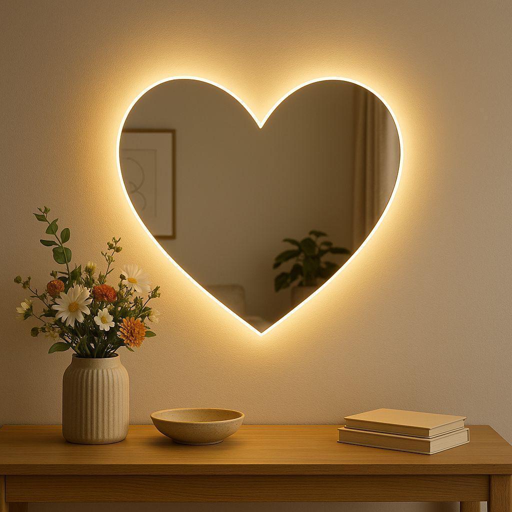 espelho com led, de coraçao, para penteadeira, sala, banheiro, quarto, infantil, blogueira -- 020