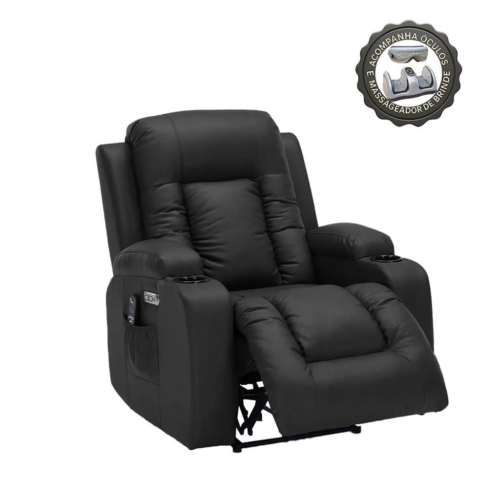 Imagem Poltrona do Papai Austin com Massagem Aquecimento USB USBc Massageador e Óculos Bluetooth PU Preto
