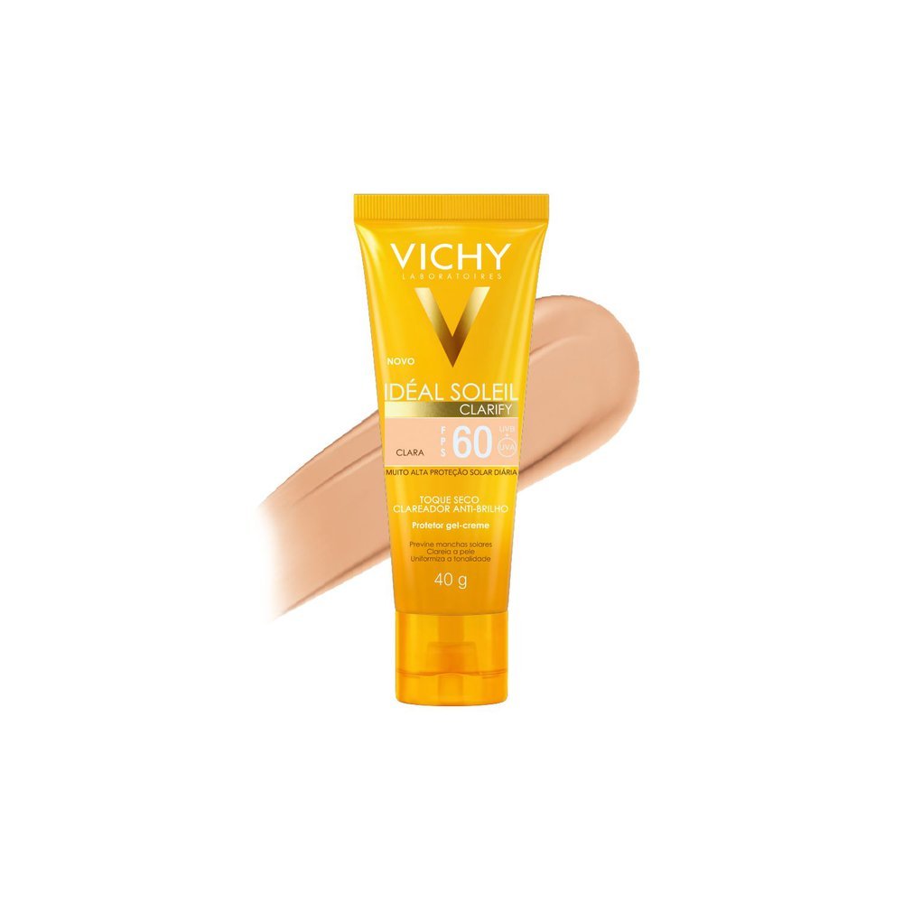 Detalhes do Protetor Solar Idéal Soleil Clarify Clara FPS 60 Gel Creme Com Cor 40g