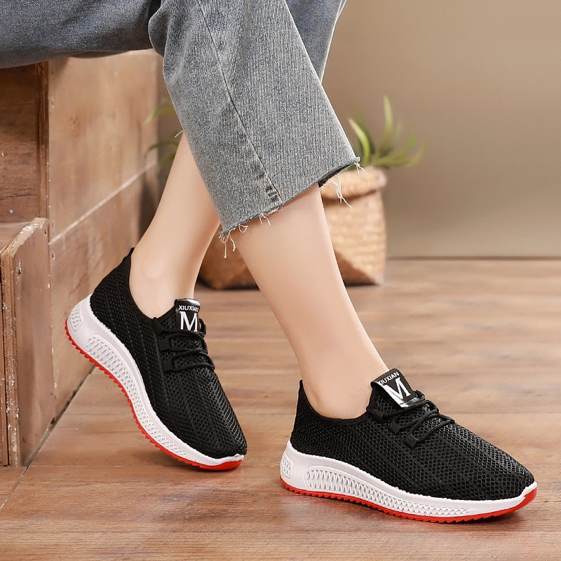 Tênis feminino primavera sola grossa sola macia tênis de corrida feminino sapatos casuais pai sapatos brancos