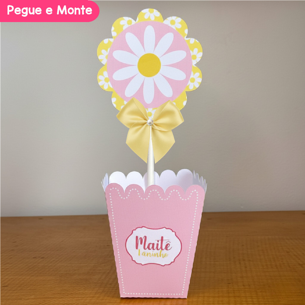 Centro de Mesa Cachepô Margaridas Rosa | Cachepot | Personalizados | Lembrancinhas | (Pegue e Monte)