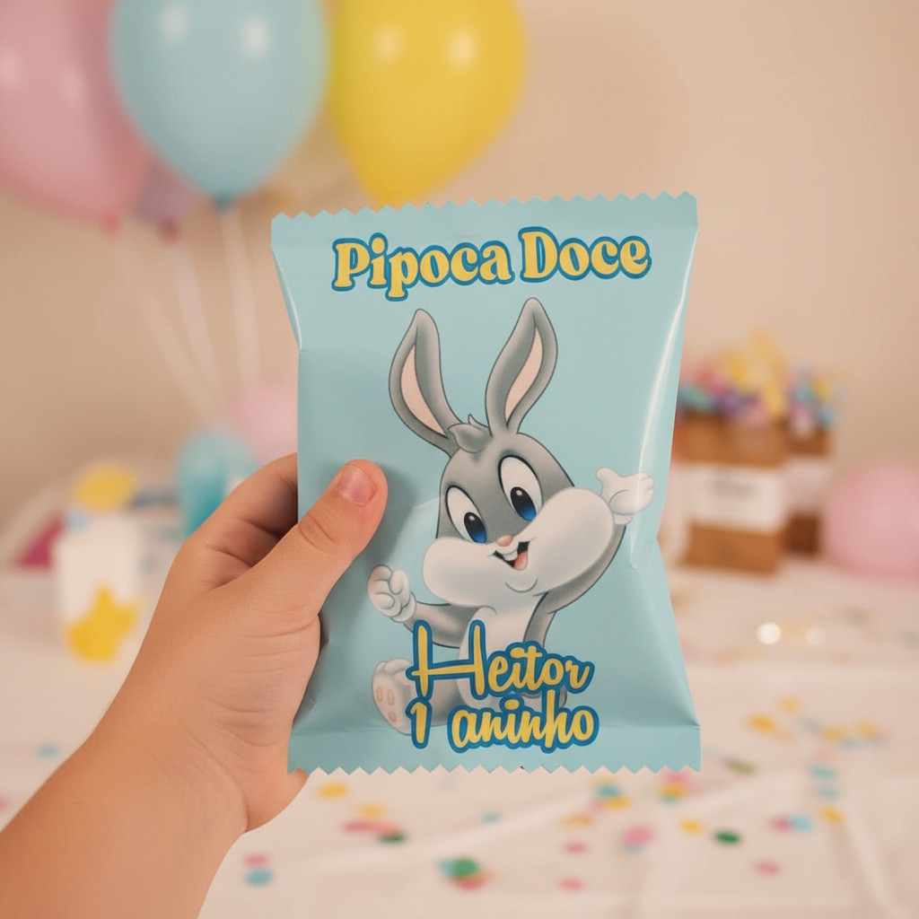 Lembrancinha Personalizada Baby lonney tunes para Festa Pipoca Doce 10 Unidades
