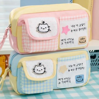 Estojo De Lápis De Grande Capacidade Bordado De Gato De Desenho Animado-Bolsa De Armazenamento Multifuncional Cor Dopami em Oferta na Shopee
