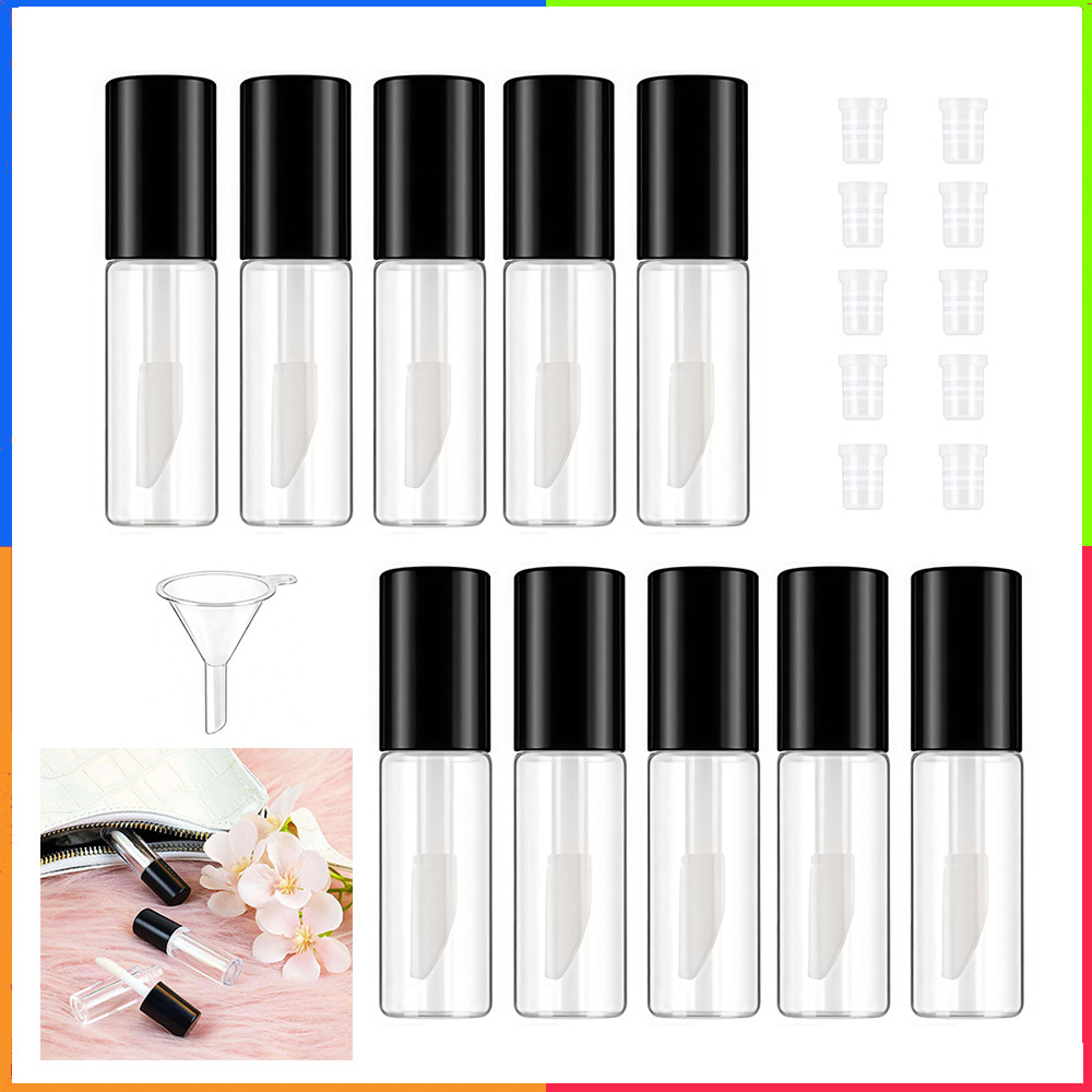 10 conjunto de sub-engarrafamento de esmalte labial preto pode conter Material plástico de sub-engarrafamento de líquido