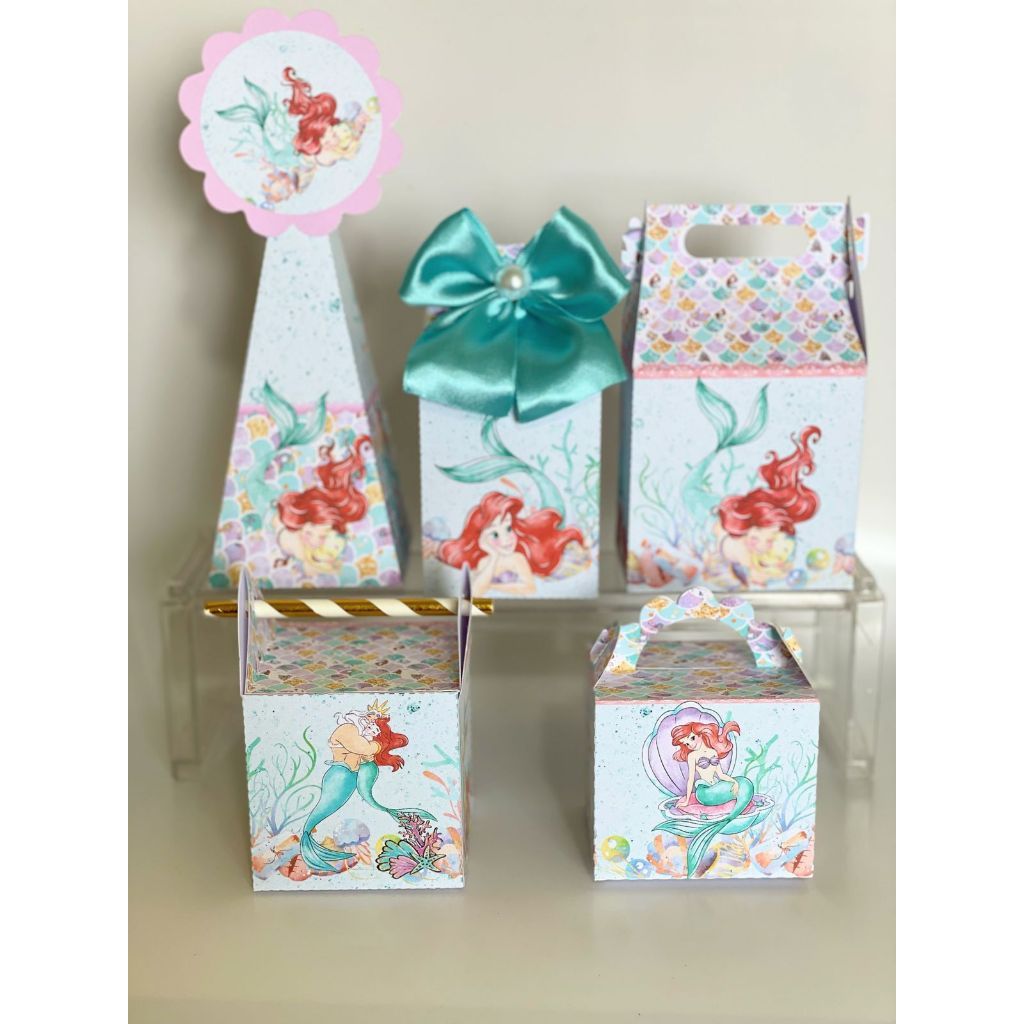 KIT FESTA Personalizado  SEREIA AQUARELADO pegue e Monte Lembrancinhas - Aniversário - Caixinha Personalizadas - Pape