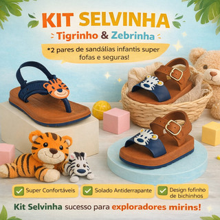 Sandália Chinelo Infantil Masculino Menino Confortável Antiderrapante  Dois Pares Macio ZOO Safari
