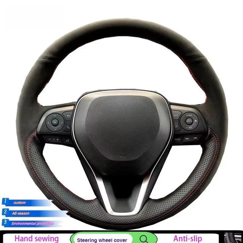 Capa De Volante Do Carro Preto Couro Genuíno Para Toyota Coroa 2018-2019 Corolla 2018-2020 RAV4 2019 Avalon Camry Peças 
