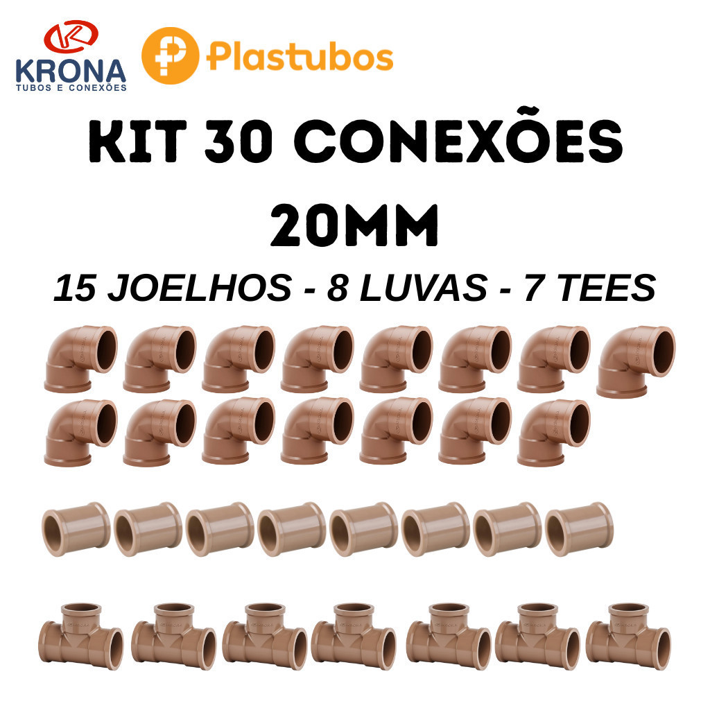 30 Conexão Pvc 20mm 1/2" Hidraulico Soldavel Agua Fria 15 Joelho 8 Luva 7 Tee Alta Qualidade