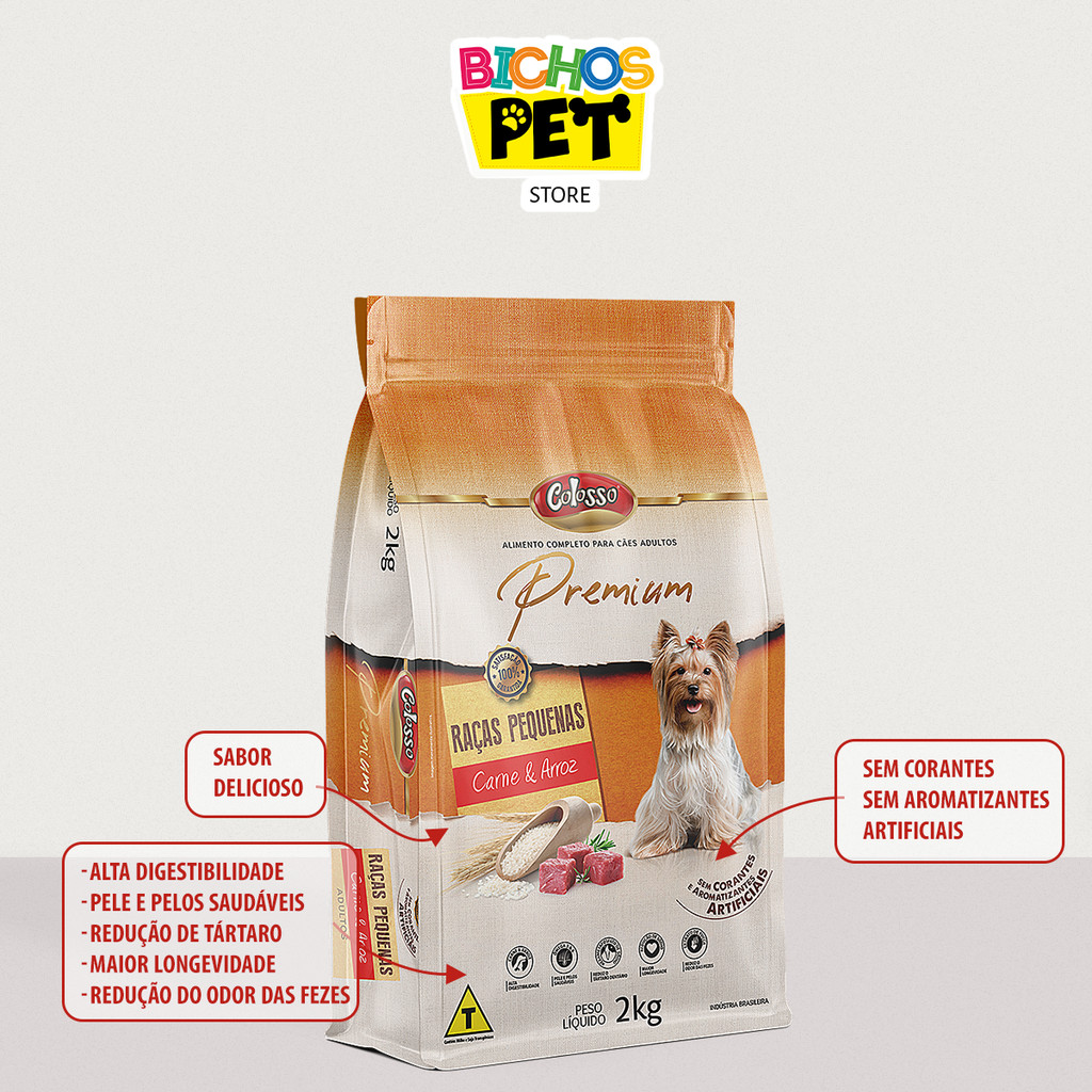 Ração Caes Racas Pequenas Racao Colosso Premium Carne Arroz 2kg