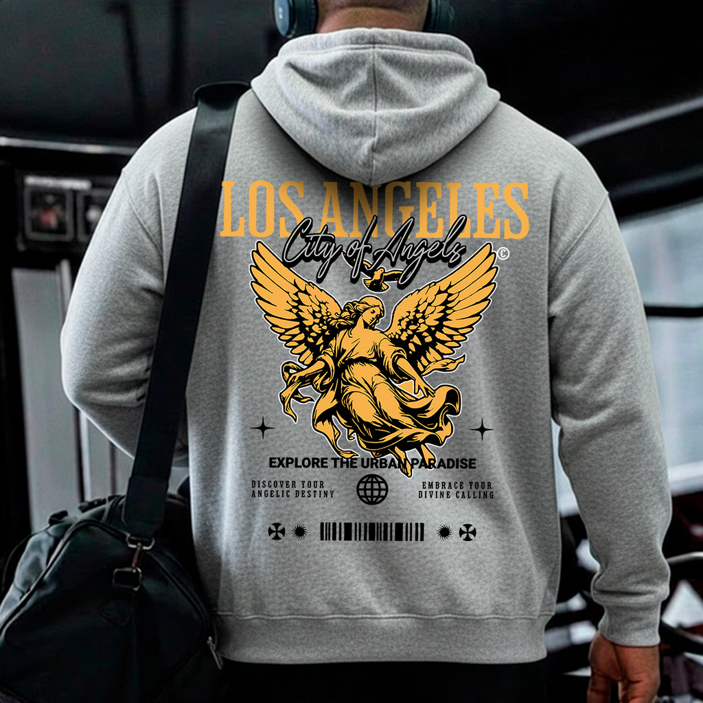 Moletom Canguru Los Angeles Streetwear Estampado Capuz Bolso Flanelado Unissex Malha Premium Macio