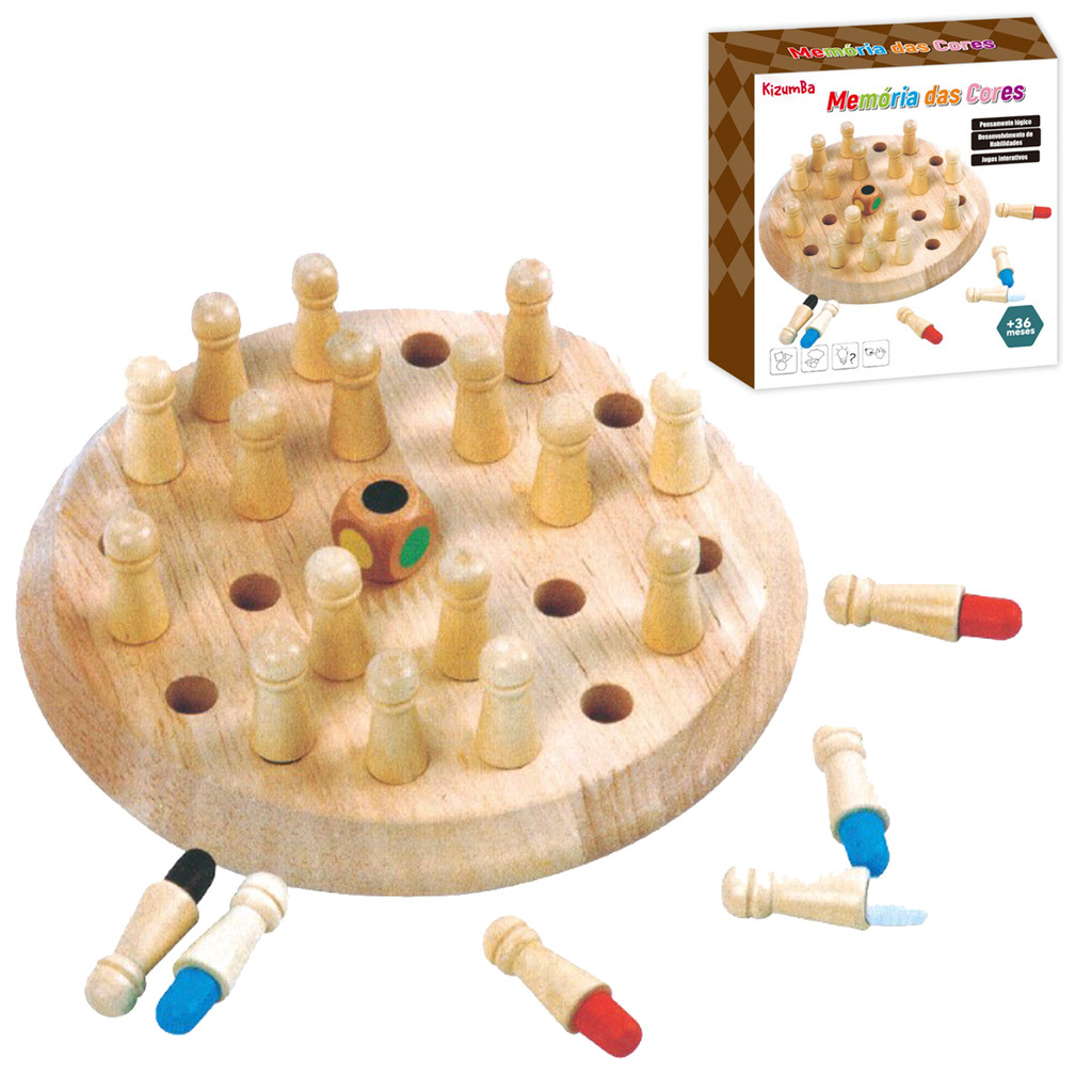 Jogo De Memória Infantil Madeira Com Dado Cores Educativo Montessori Criança Coordenação Motora E Raciocínio Kizumba