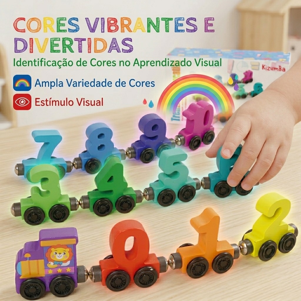 Trezinho Educativo Pedagógico Puxa Blocos Magnético Vagão Numeral De 0 A 10 Com Rodinhas Kizumba · foto 2