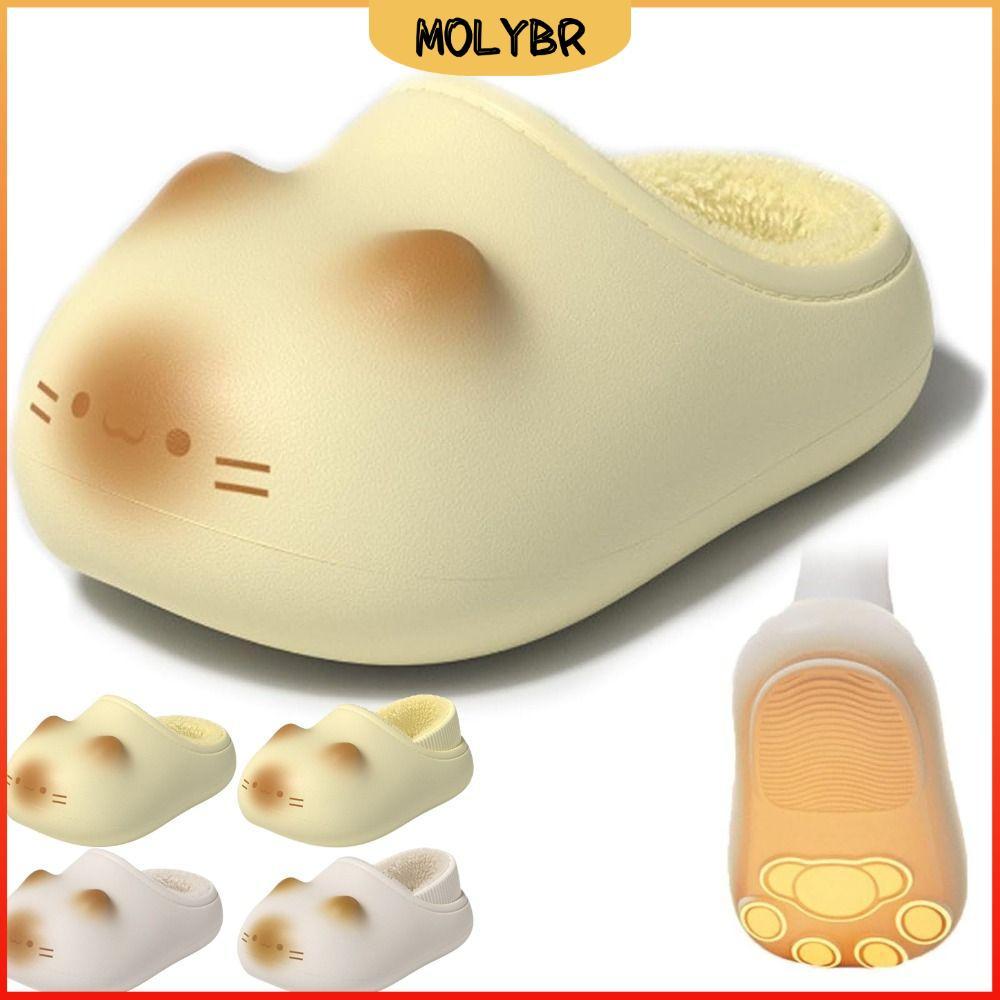 Chinelos De Gato MOLYBR , Mules De Gatinho Com Bico Fechado À Prova D'água , Pelúcia Fofos E Quentes Para Gatos