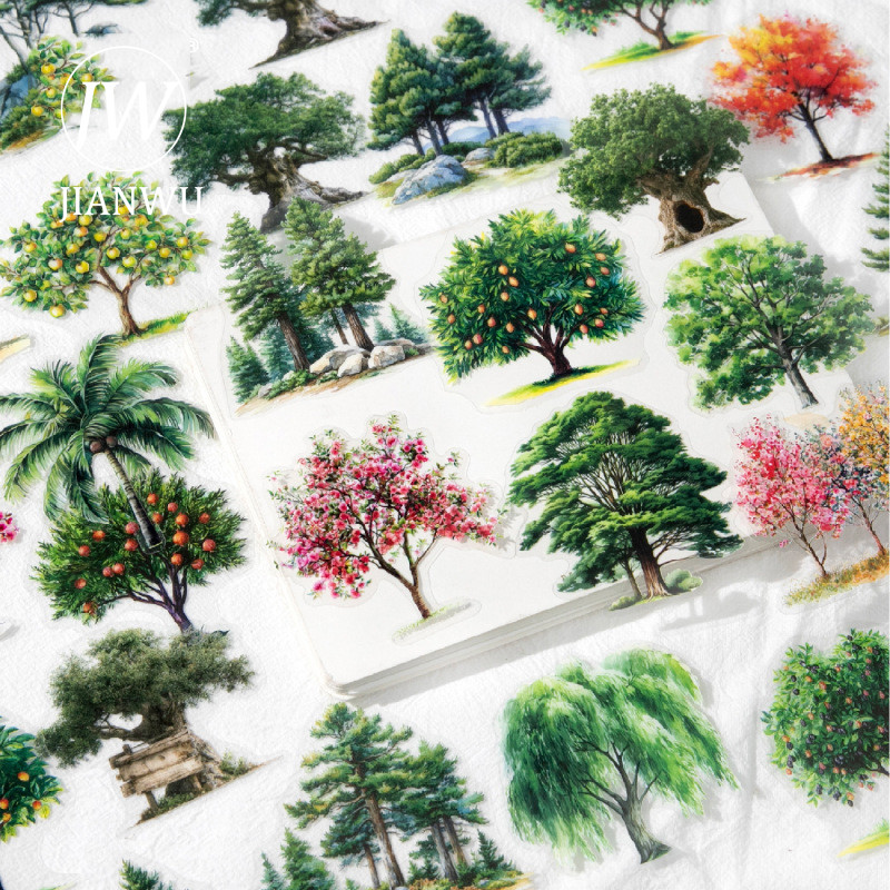 JIANWU Série Floresta Romântica Árvore Vintage Paisagem Material Colagem Scrapbooking PET Adesivo Criativo DIY Diário Pa