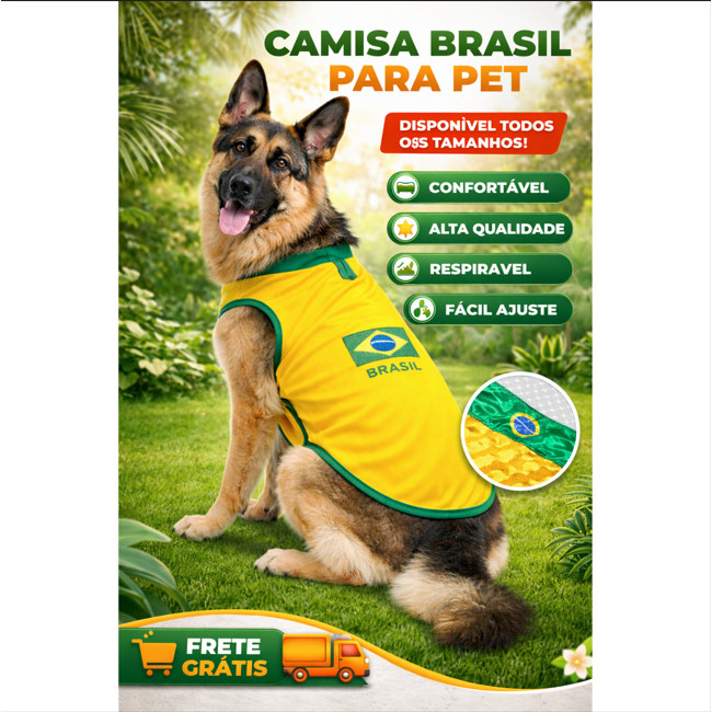 Roupa Pet Da Seleção Brasileira Copa Do Mundo 2026 Gato Cachorro Roupinha Personalizada  do Brasil