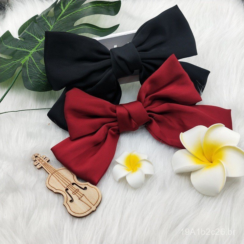 Presilha de cabelo artística estilo coreano com laço grande para mulheres, presilha de cabelo vintage vermelha de chiffo