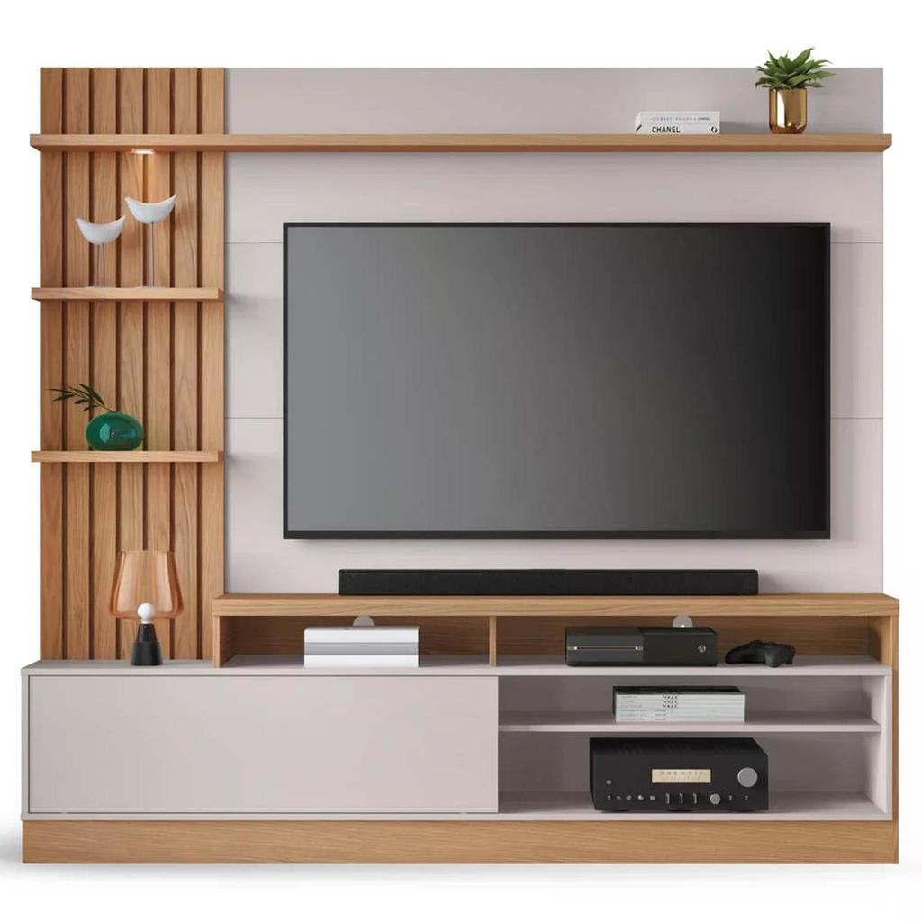 Estante Home Theater para TV até 65 Pol. Maceió Freijó/Off White - Colibri