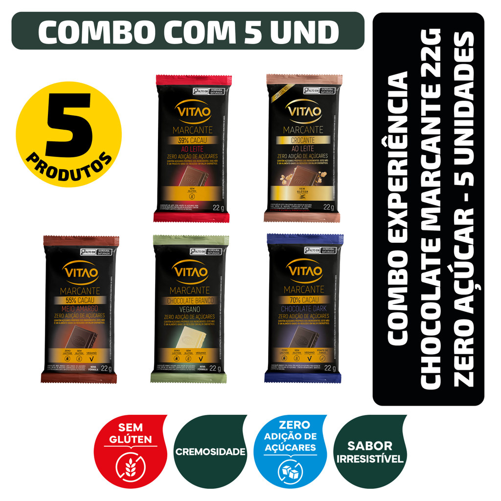Combo Experiência Chocolate Marcante 22g Zero - 5 unidades