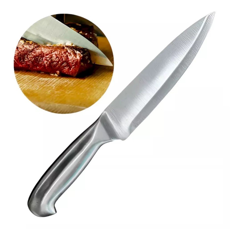 Faca Inox Peixeira Profissional 6 Polegadas Lâmina Corte de Precisão Churrasco Açougue e Carnes
