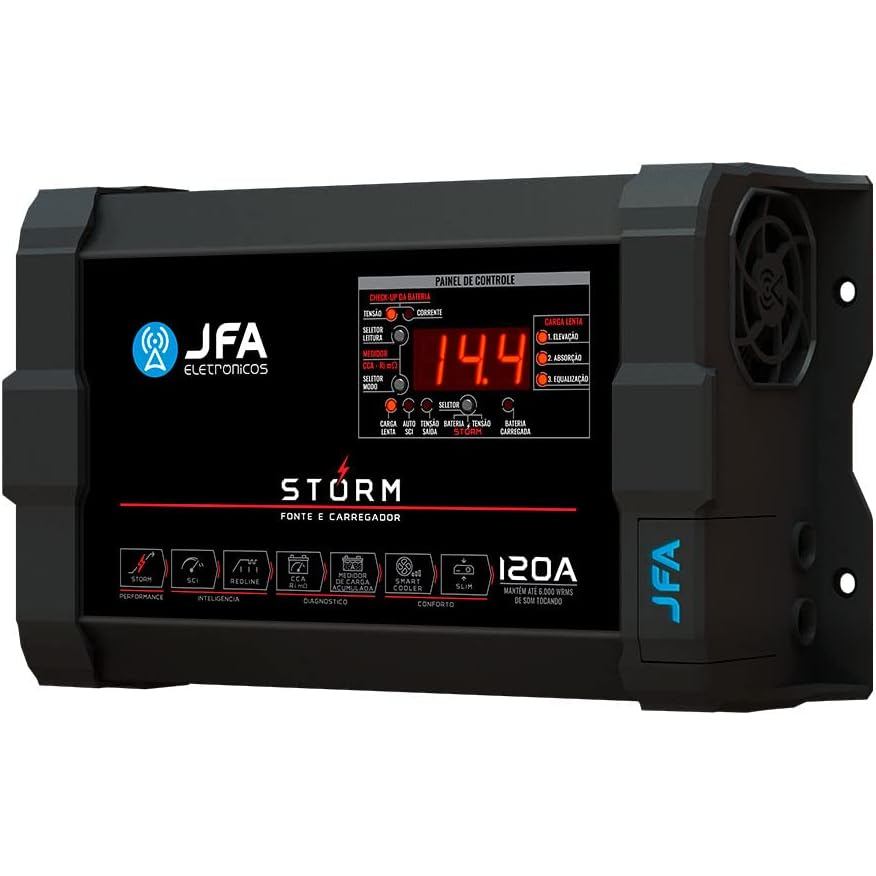 FONTE CARREGADOR DE BATERIA JFA 120 Ah STORM PLUS COM SCI — imagem 2 de 2