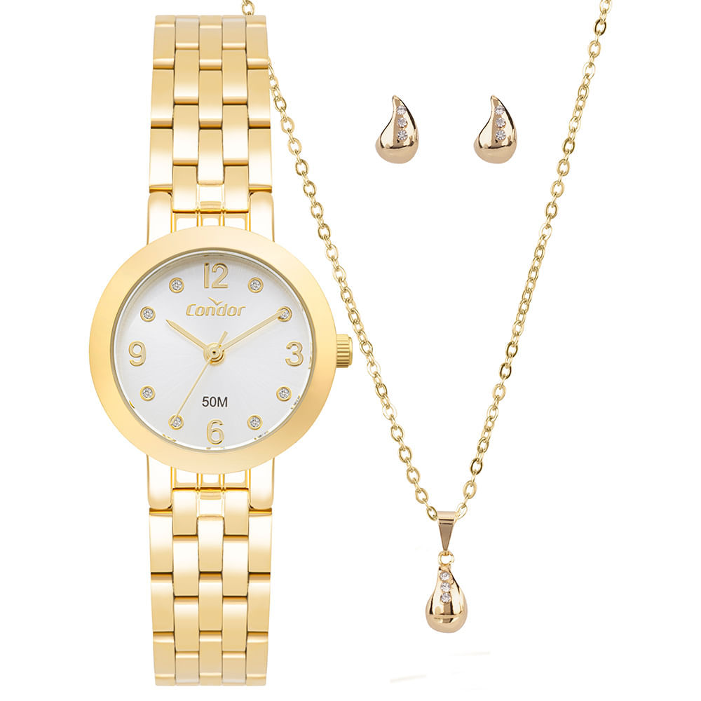 Kit relógio Condor Feminino Mini Dourado - CO2035NWZ/K4K