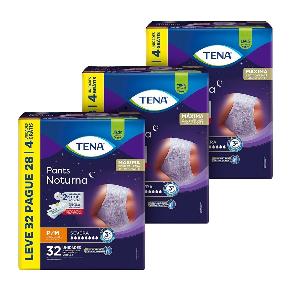 Fralda Descartável Adulto Tena Pants Noturna Tamanho P/M - 3 Pacotes com 32 Fraldas - Total 96 Tiras (Leve 32 Pague 28) em Oferta na Shopee