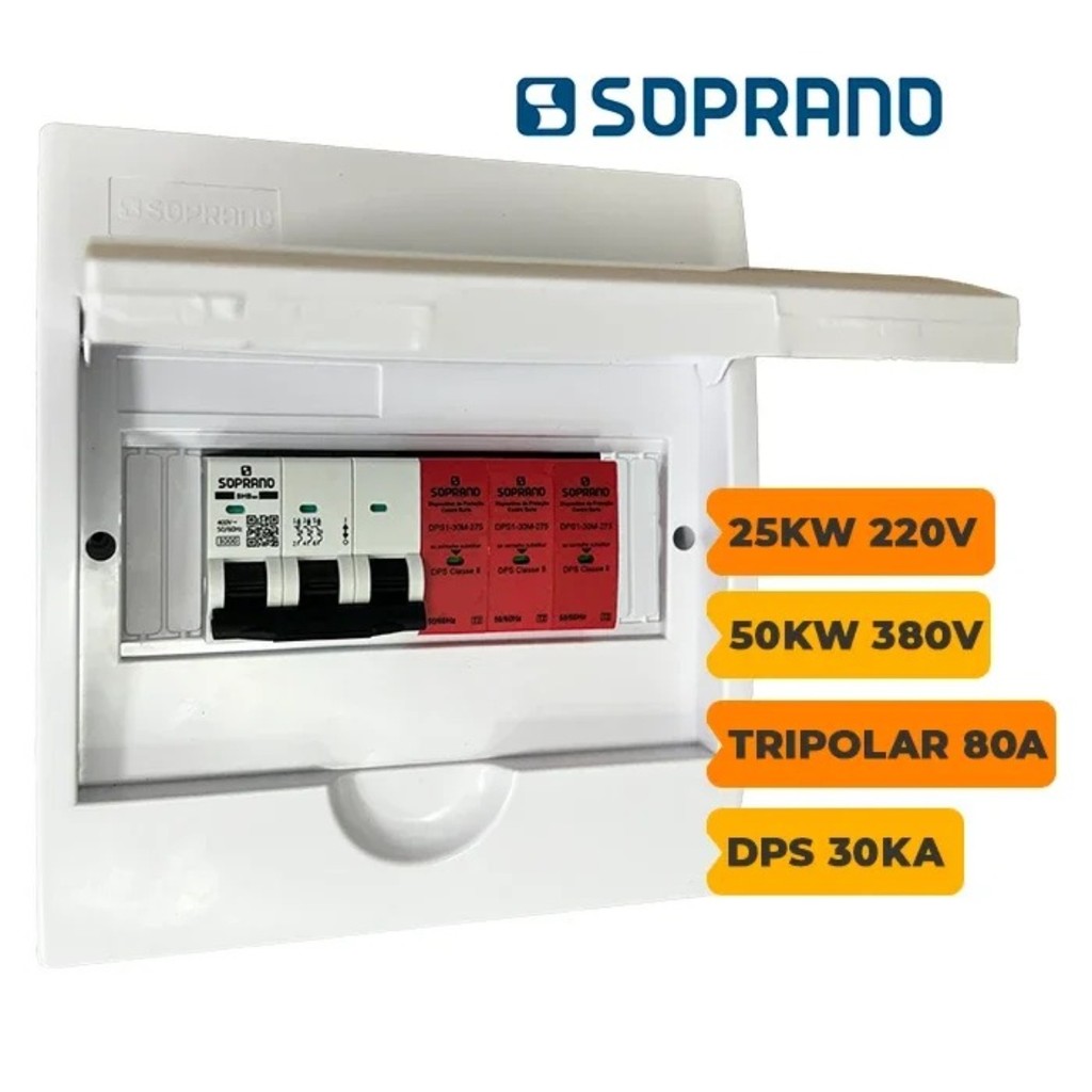 Quadro CA de Distribuição Tripolar 80A Com DPS 30kA 275V