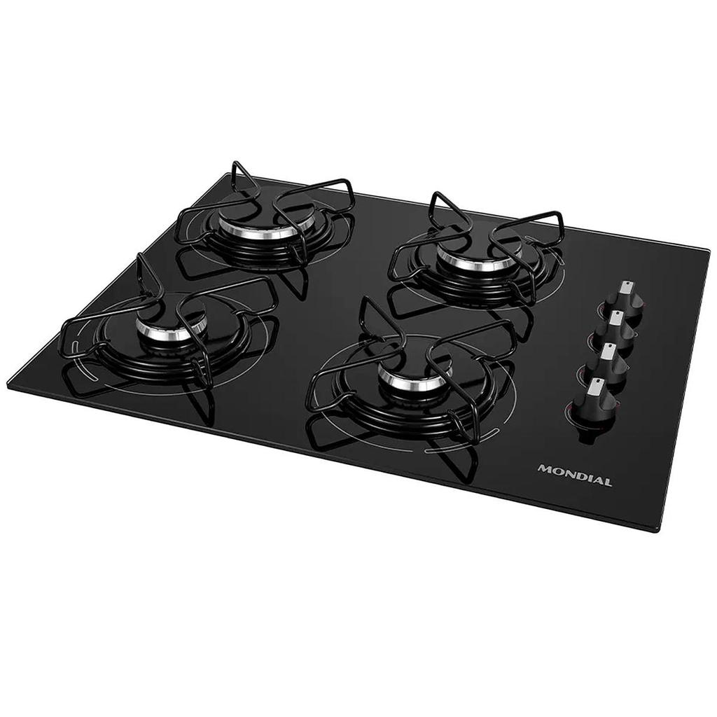 Cooktop a Gás 4 Bocas Mondial Vidro Temperado Gás Preto/Inox
