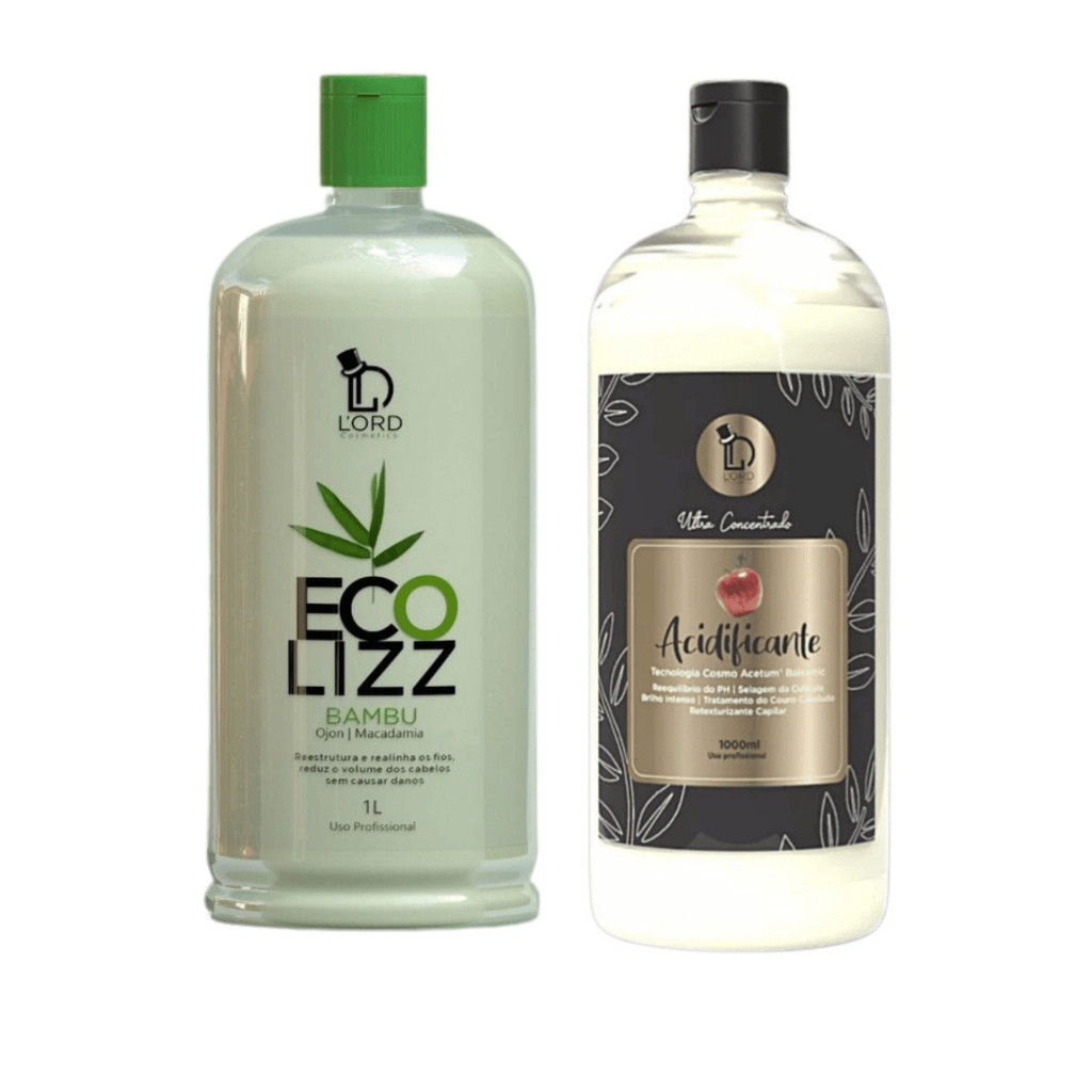 Kit Escova Progressiva Orgânica Ecolizz 1L + Acidificante Capilar Lord 1L Profissional
