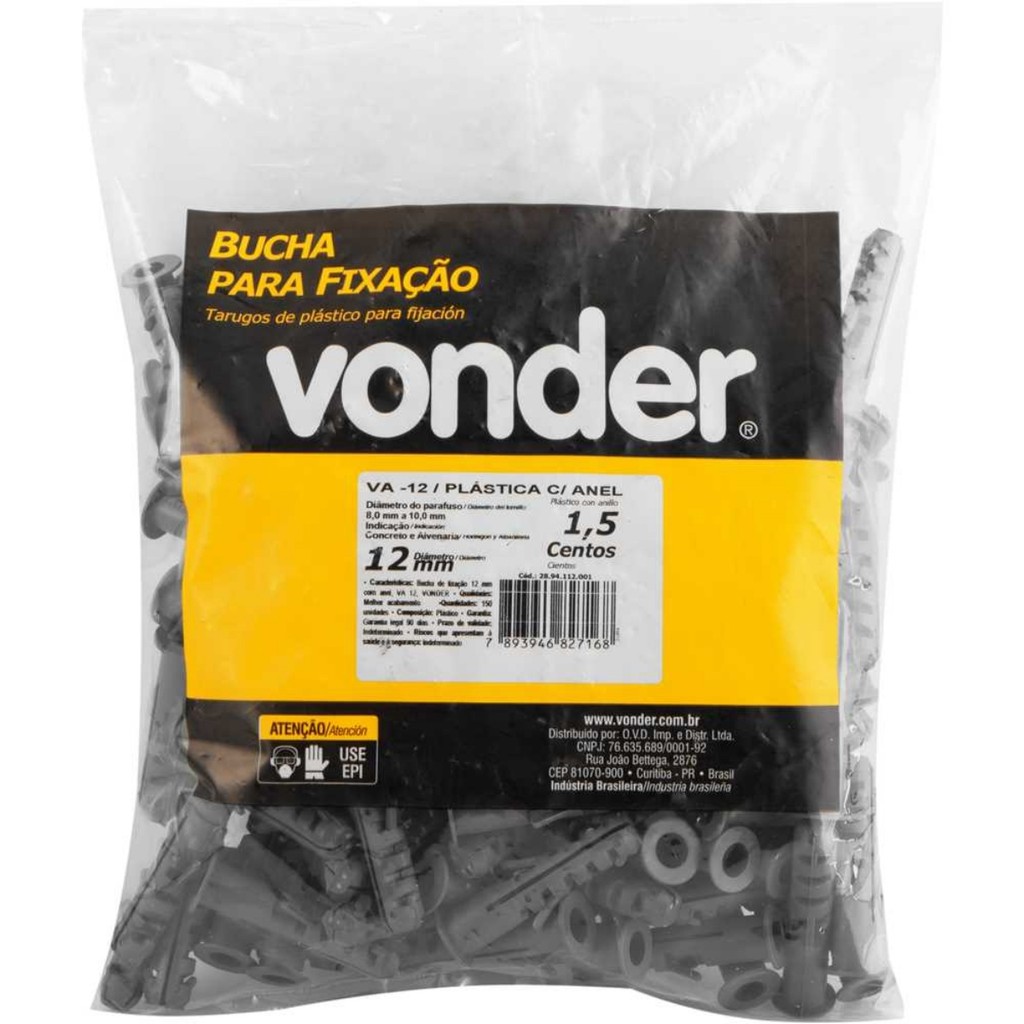 Bucha Plástica VA-12 com Anel 150 Peças Vonder