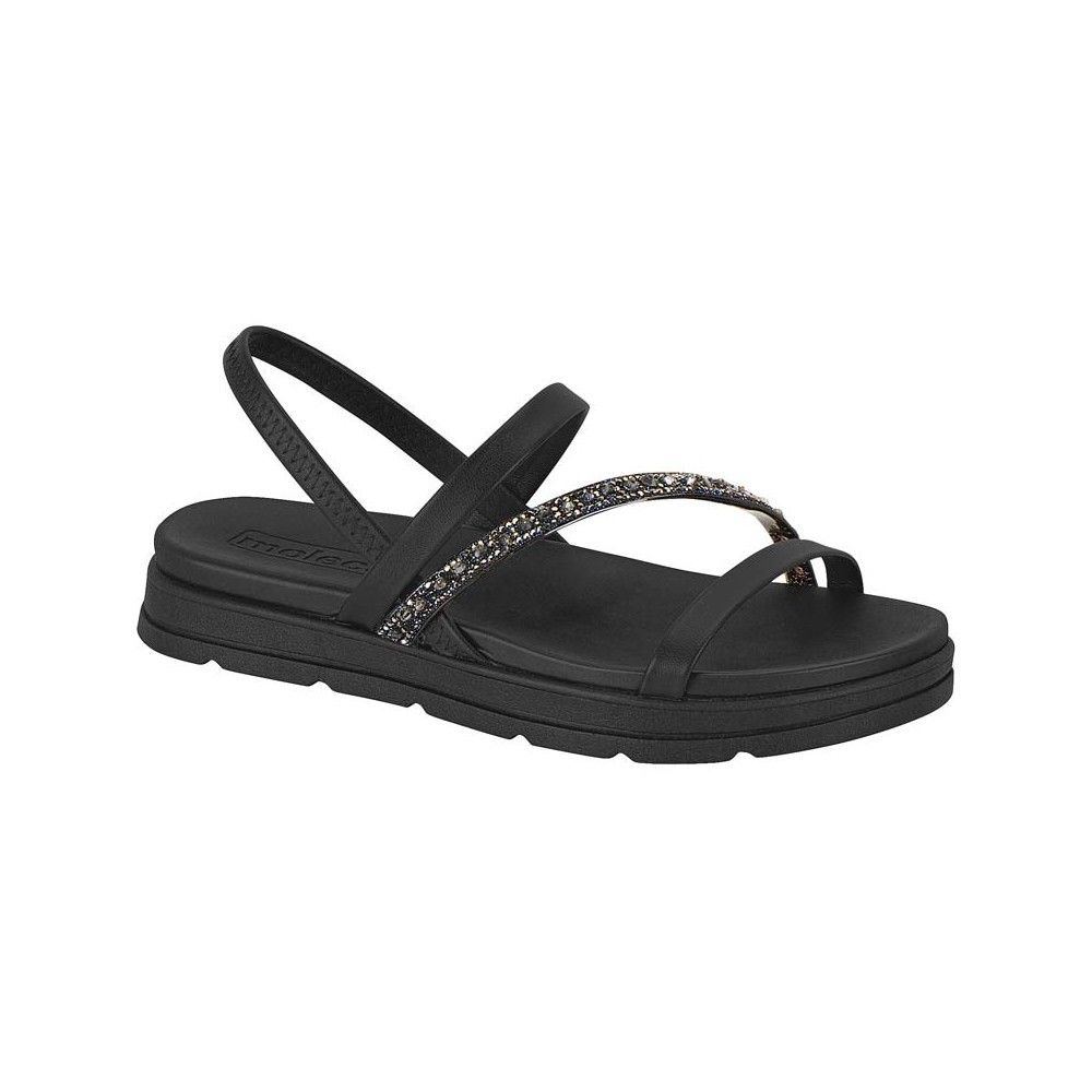 Sandália Feminina Tiras Brilho Strass Anatômica Macia Confortável Delicada Moleca Original