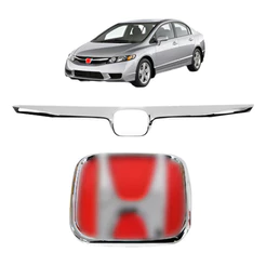 Kit Friso Grade Civic 2007 2008 Crom + Emblema Vermelho
