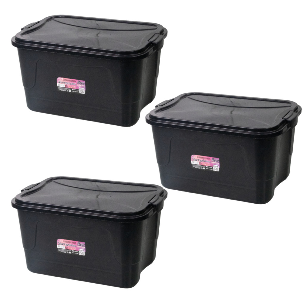 Kit 3 Caixa Organizadora Multibox 15L Com Tampa E Trava Black