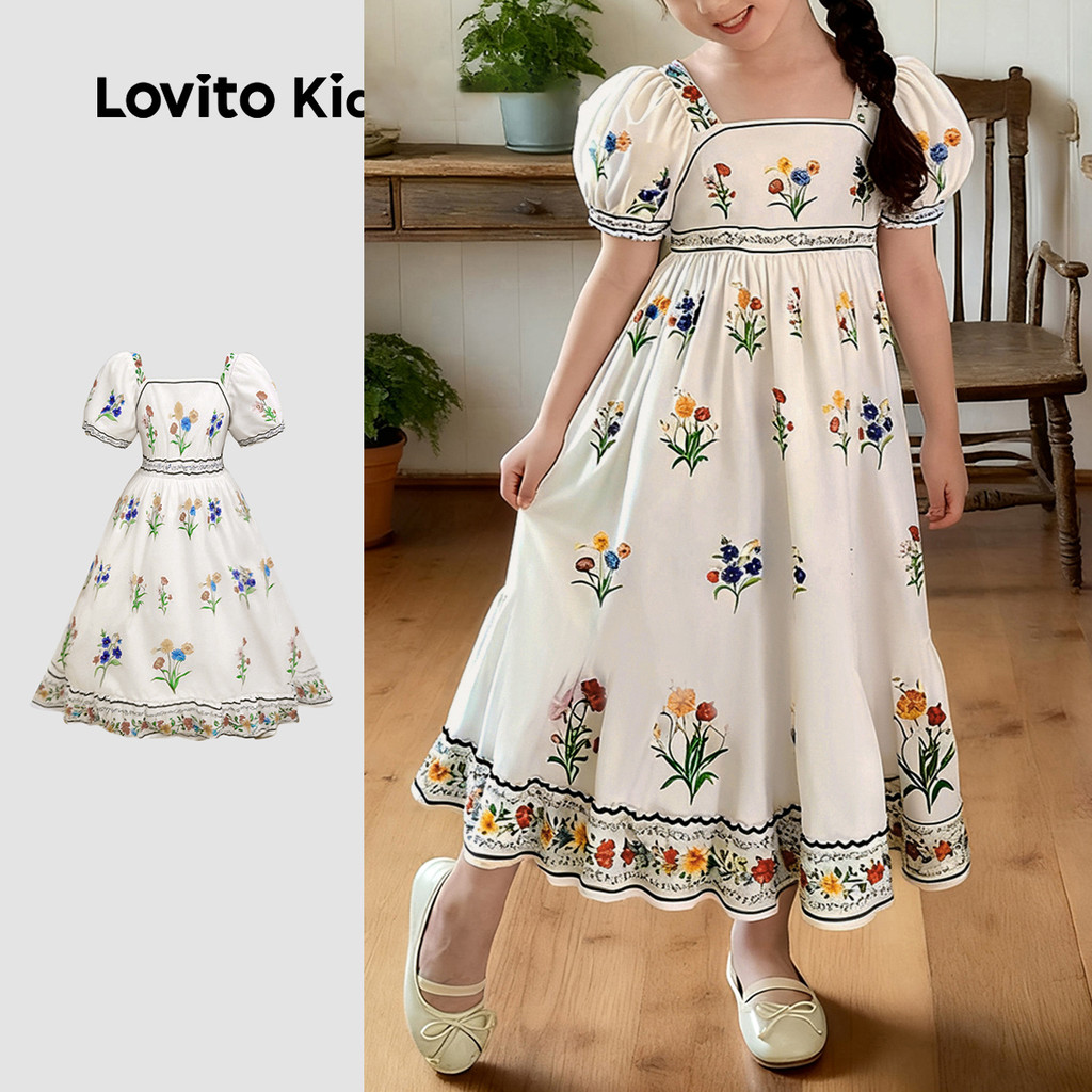 Lovito Kids Vestido Boho com Babado Na Bainha para Menina Vestido de primavera/verão L162LD198 em Oferta na Shopee