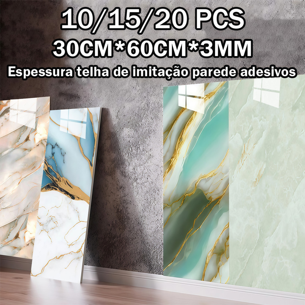Kit 10/15/20 Placas Adesivas 3d Mármore De Parede Relevo Lavável 30cmx60cmx3mm-Vários estilos em promoção