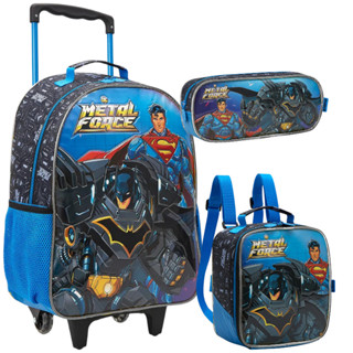 Kit Mochila Infantil Escolar de Rodinhas 16 Batman liga da justiça Lancheira estojo super Man em Oferta na Shopee