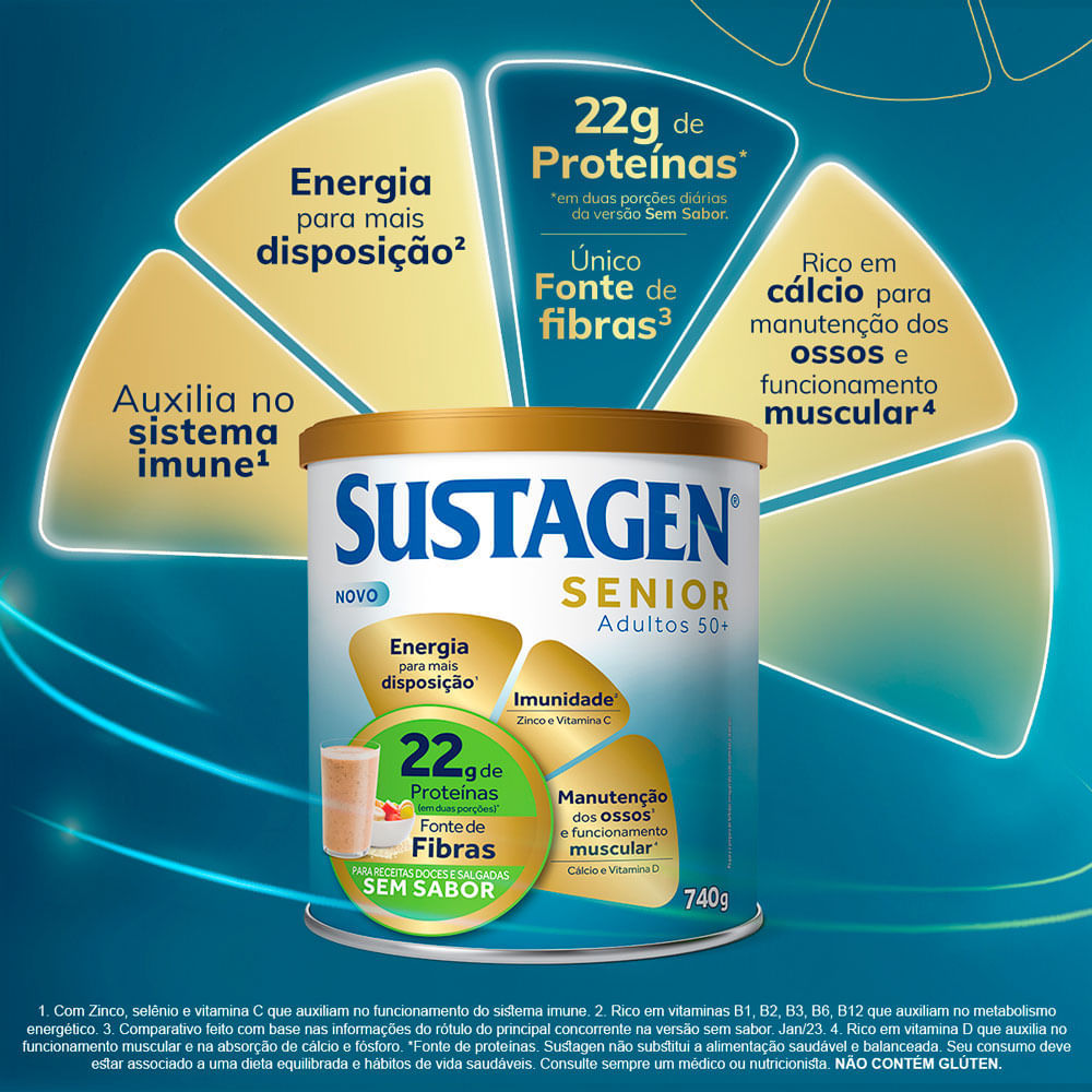 Detalhes do Complemento Alimentar Sustagen Senior Adultos 50+ Sem Sabor 740g