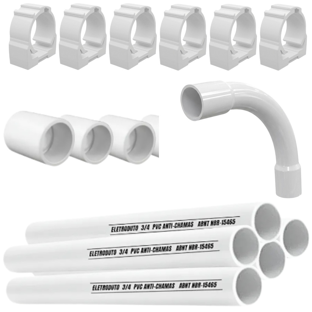 Kit 3 Metros Eletroduto PVC 3/4 Rigido + Acessórios Para Instalacao Eletrica Externa