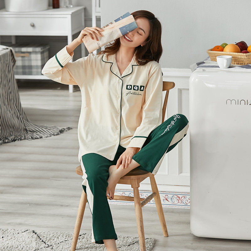 Roupas de confinamento de tamanho grande primavera algodão pós-parto maternidade pijamas de enfermagem estilo outono gra