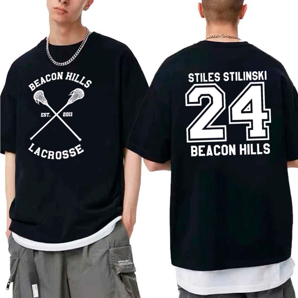 Camiseta Unissex Oversized Streetwear Teen Wolf 24 Stilinski Beacon Hills Lacrosse Serie