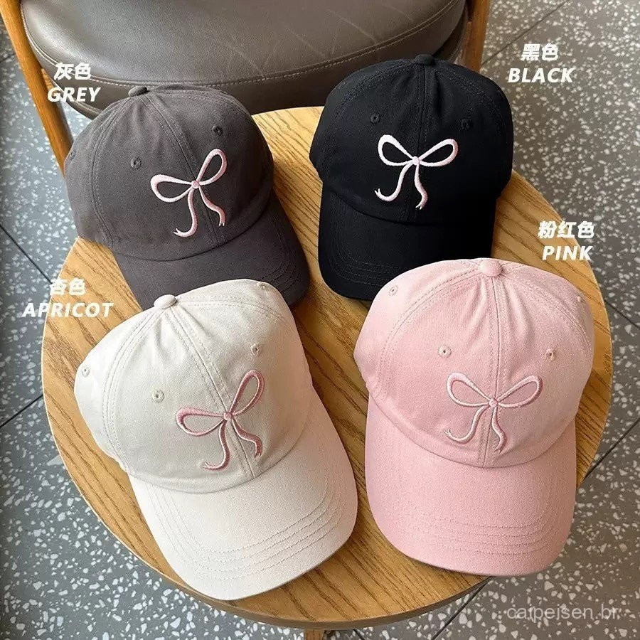Boné de beisebol Ganglion com borboleta bordada R4FW, um boné rosa delicado adequado para mulheres coreanas, boné branco